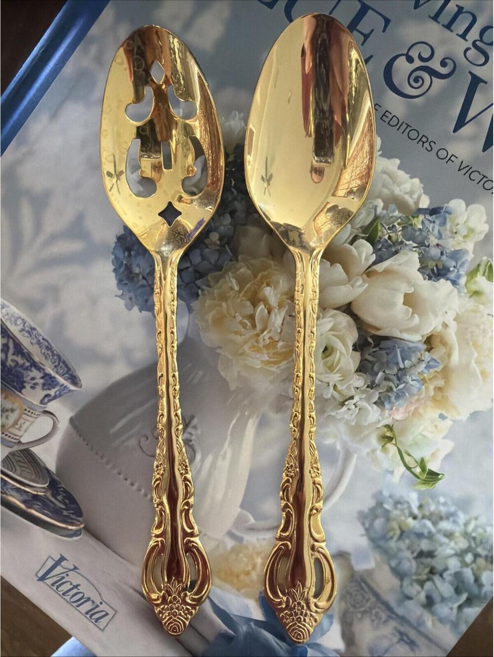 Wallace Silver “Countess” Gold Hostess Serving Set – 2 Pieces